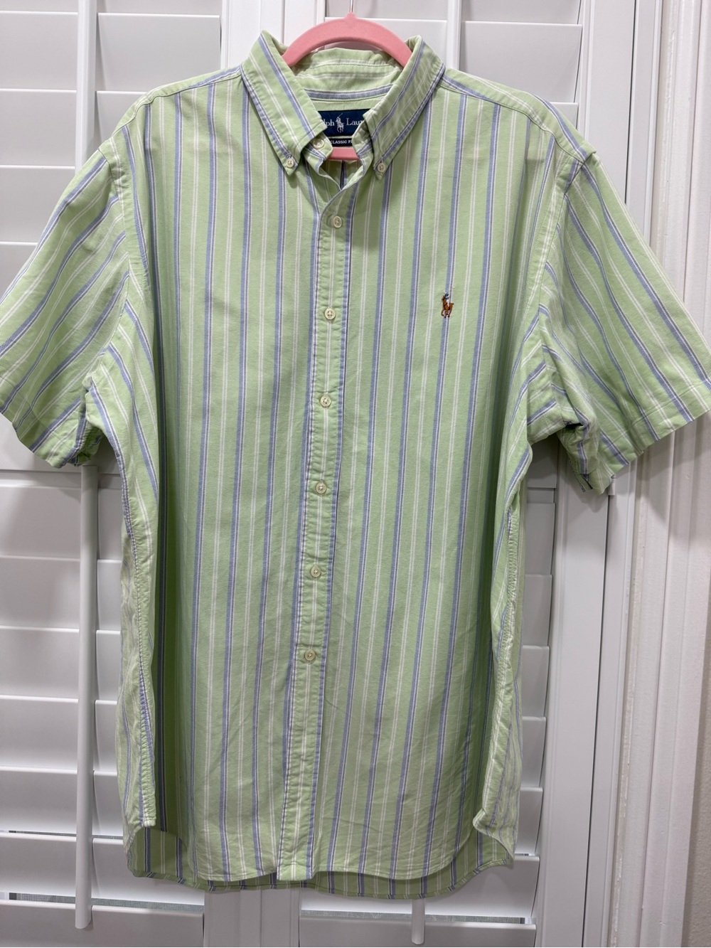Ralph Lauren Light Green & Blue Striped Short-Sleeve Button-Down Shirt